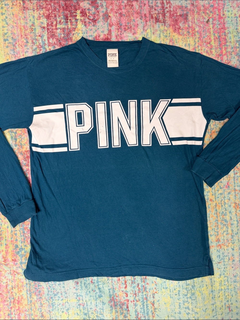 PINK Victoria's Secret Teal Long Sleeve Logo Tee
